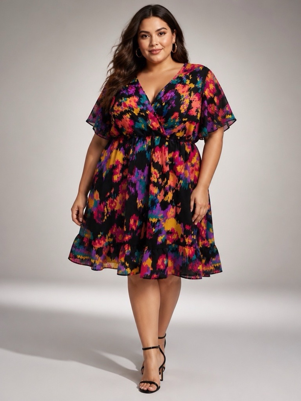 SHEIN Black Multicolor Abstract Print Mini Dress